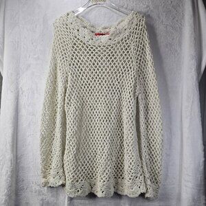 Latina Life Women White Sweater Chunky Knit Long Sleeve Eyeleted Size M